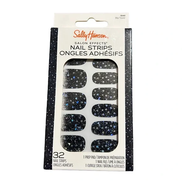 Silver Shimmer on Black Nail Strips - Picture 4 of 4